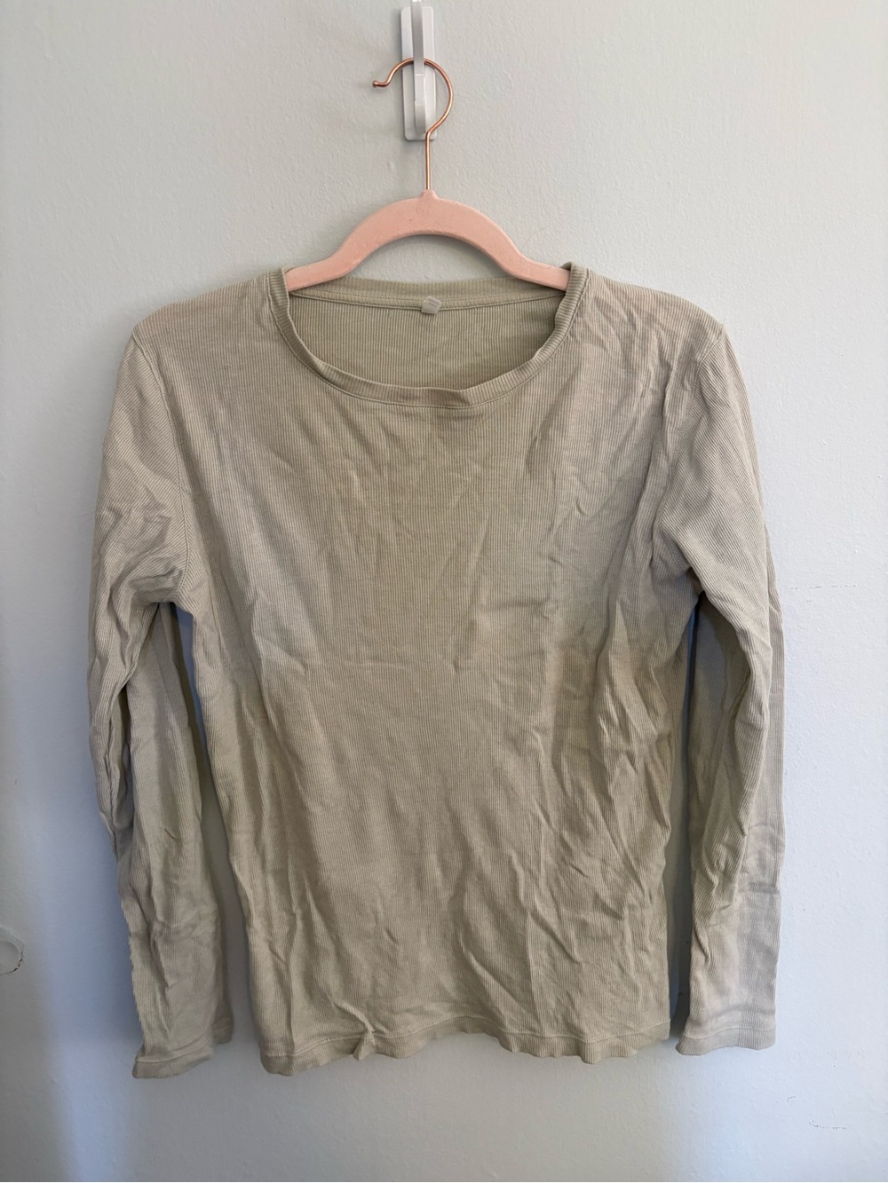 Muji Light Olive Long Sleeve Ribbed Tee